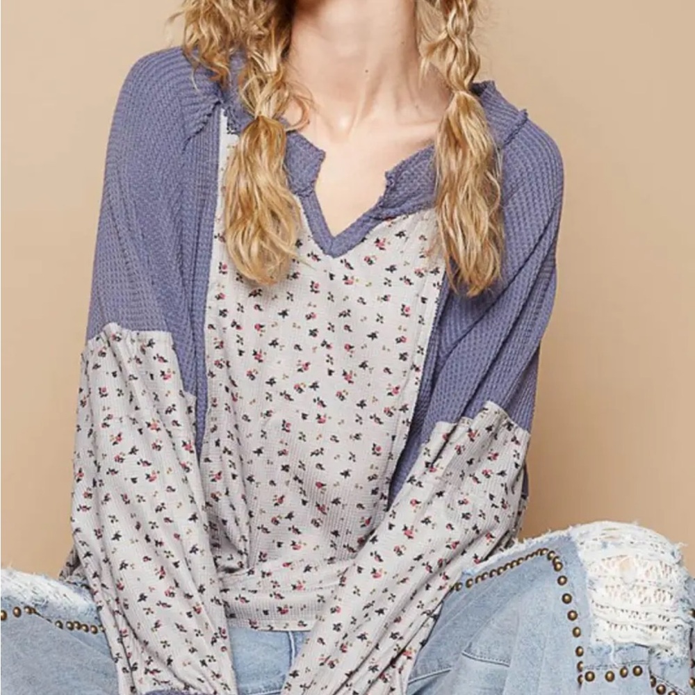 POL Blue Multi Floral Sweater